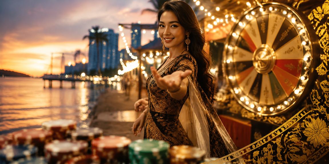 Suasana permainan meja di Kota Kinabalu dengan corak batik Malaysia yang cantik dan penuh budaya